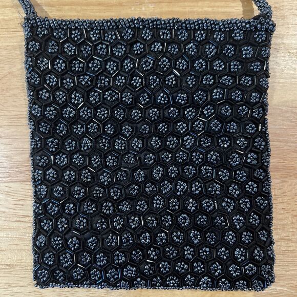 Vintage Art Deco Black Beaded Evening Bag Retroglam Purse UK PAT 1510246 Fancy - Picture 5 of 16